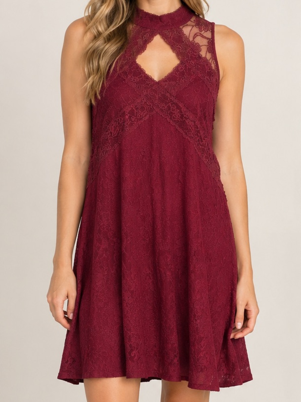 NTW Altar'd State Burgundy Lace Keyhole Mini Dress